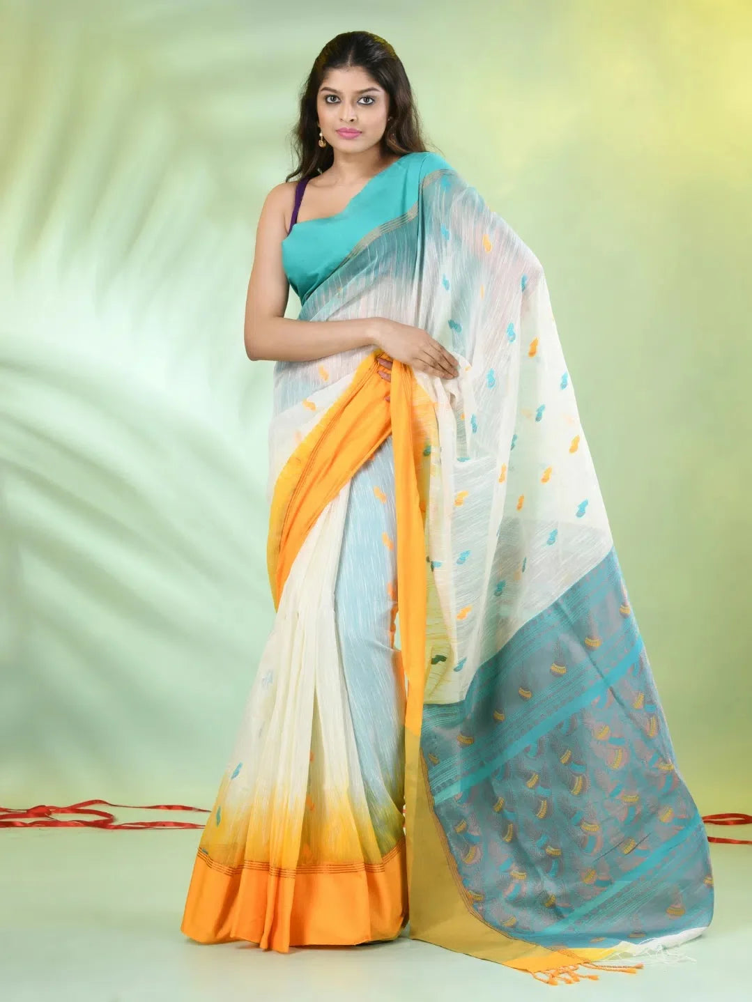 Off White Ikat Cotton Saree | Indian Sarees