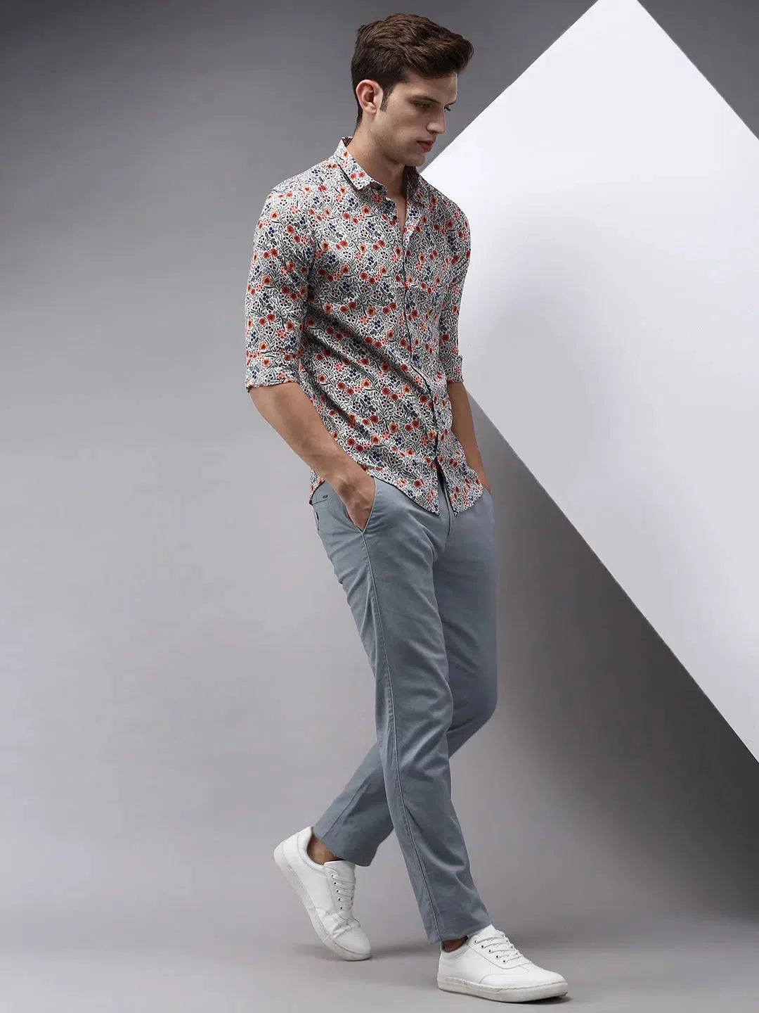 Vibrant White Printed Mens Shirt - Cotton Casual Shirt | DesiQlo