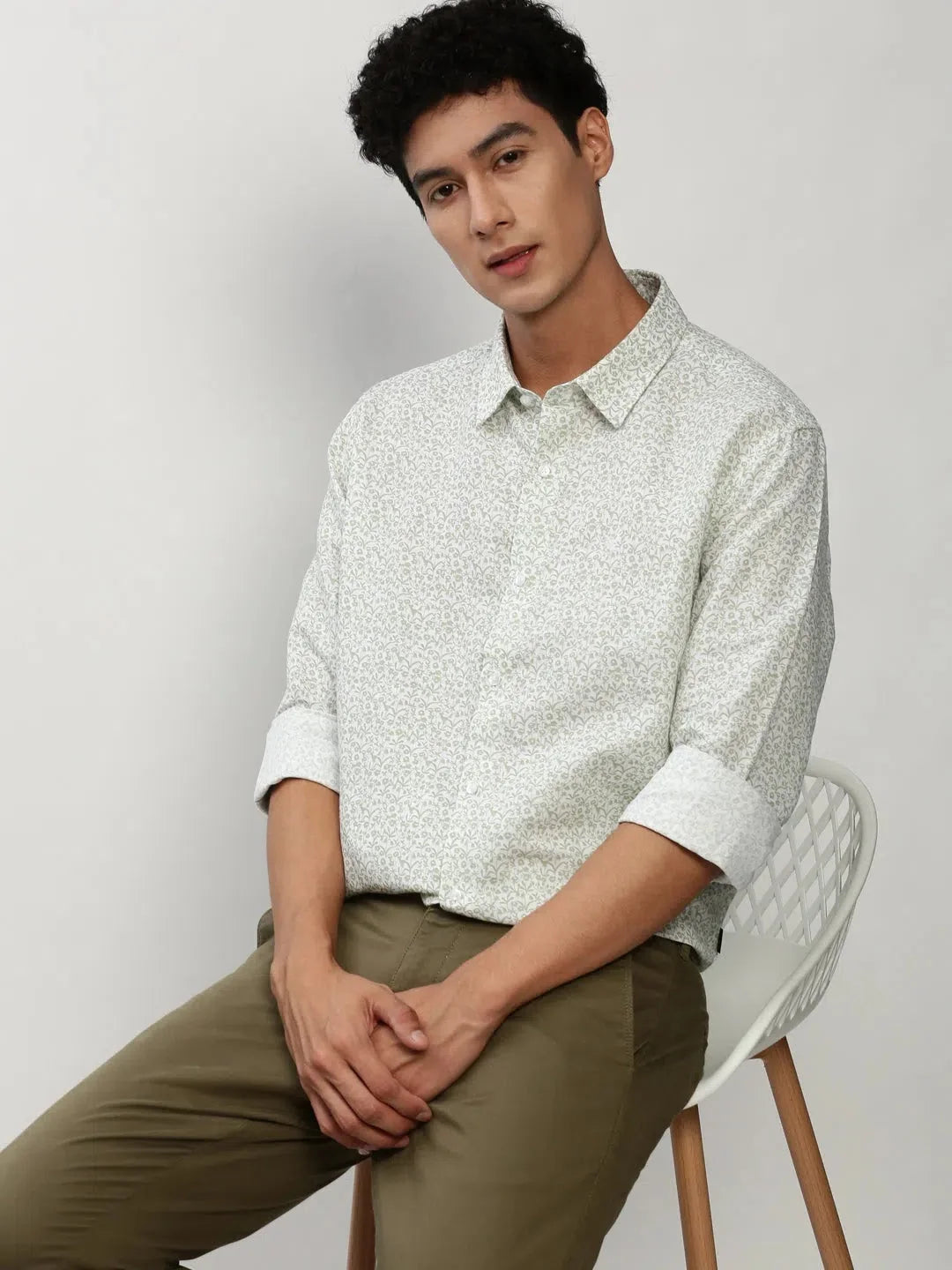 White Floral Mens Shirt - Cotton Printed Shirt | DesiQlo