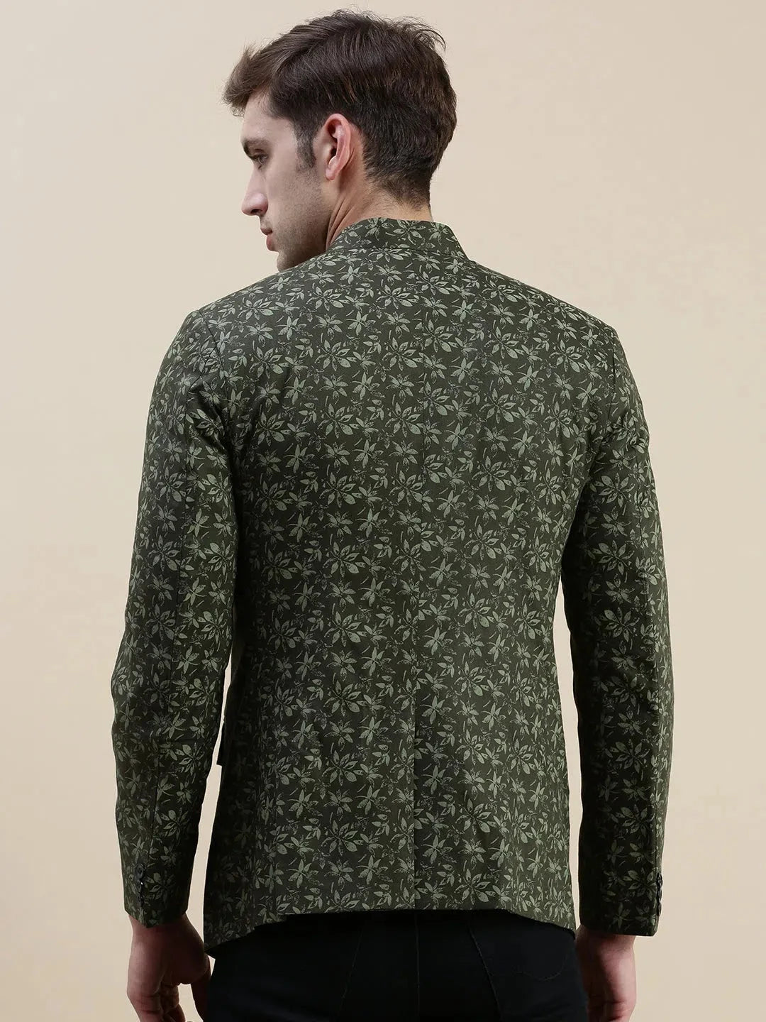 Green Printed Cotton Blazer - Men's Ethnic Wear | DesiQlo