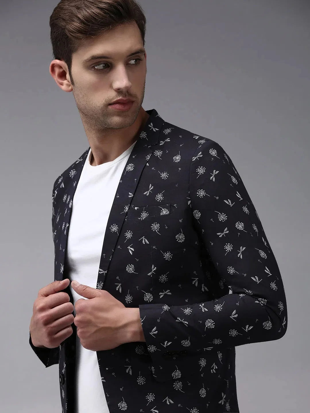 Black Printed Blazer | Men's Ethnic Nehru Jackets - DesiQlo
