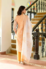 Women Mustard Tissue Linen Embroidered Solid Kurta Set With Solid Pants & Printed Dupatta-143-Vaas-Mustard