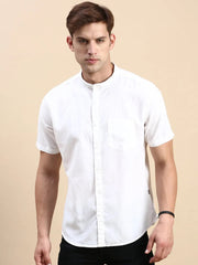 Men White Solid Casual Shirt-TOGOLINEN-5589-Offwhite