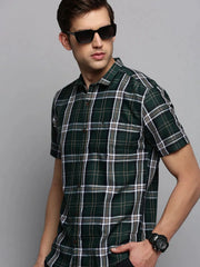 Men Green Checked Casual Shirt-HORNCHECKS-1937-Olive