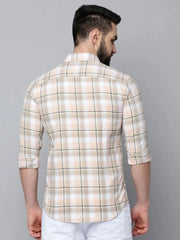 Men Beige Checked Casual Shirt-LION-0379-Beige