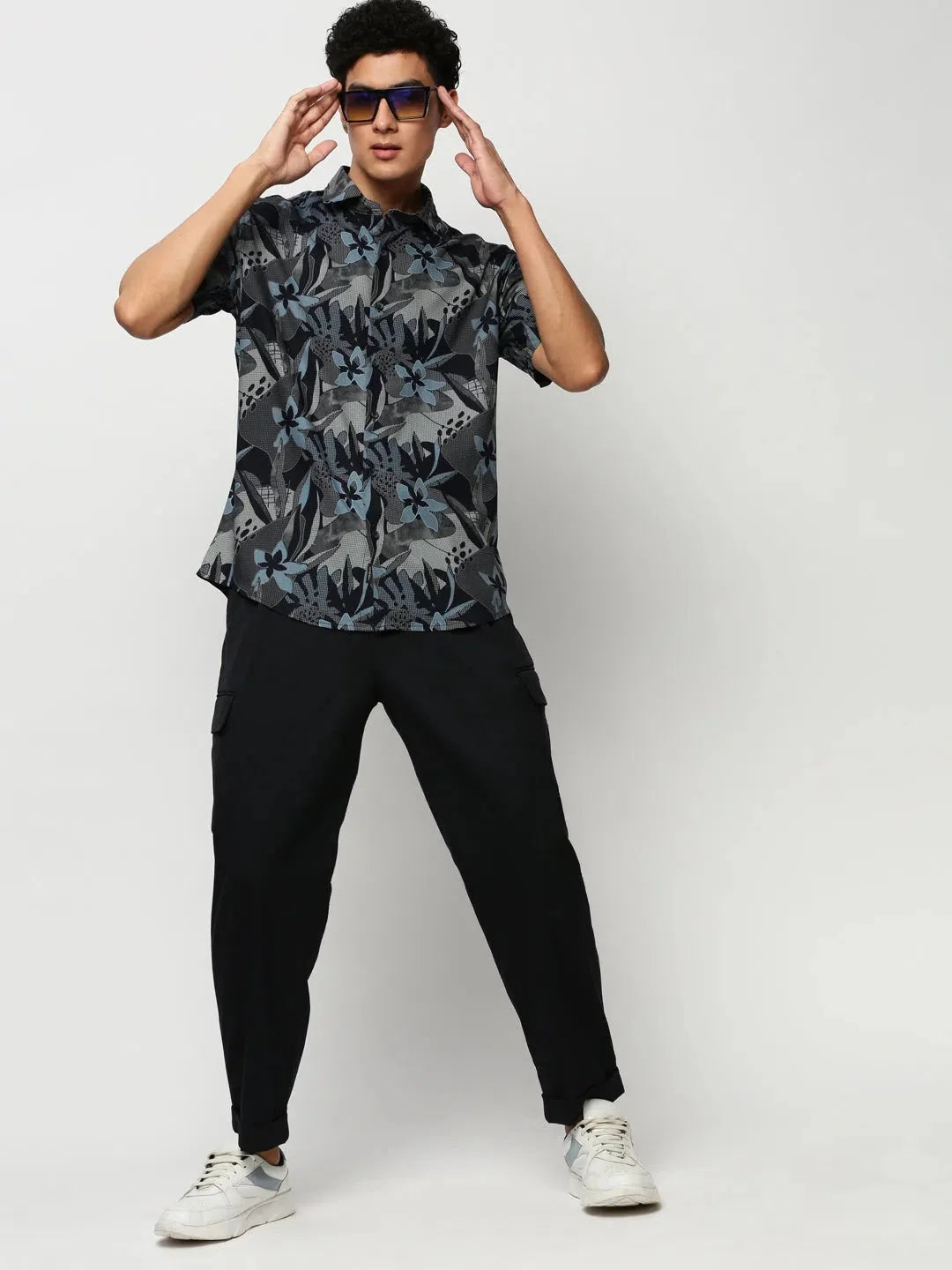 Men's Navy Floral Cotton Printed Shirt - DesiQlo Casual Shirt