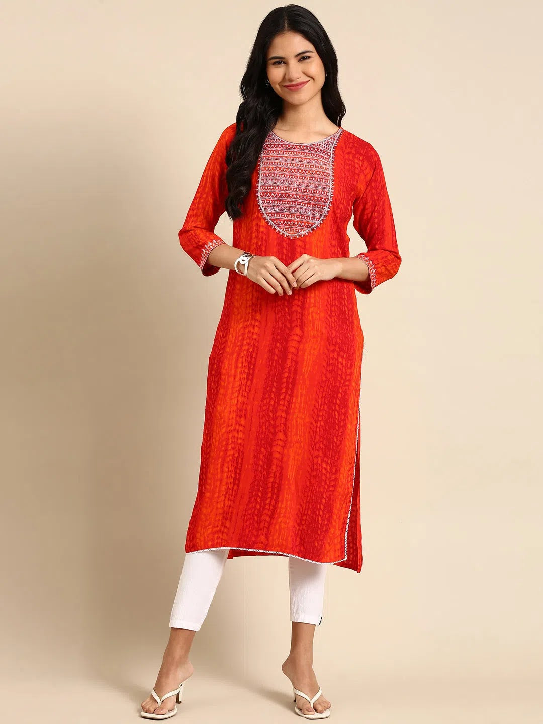 Orange Viscose Kurta: Modern Indian Kurtis for Ladies Online