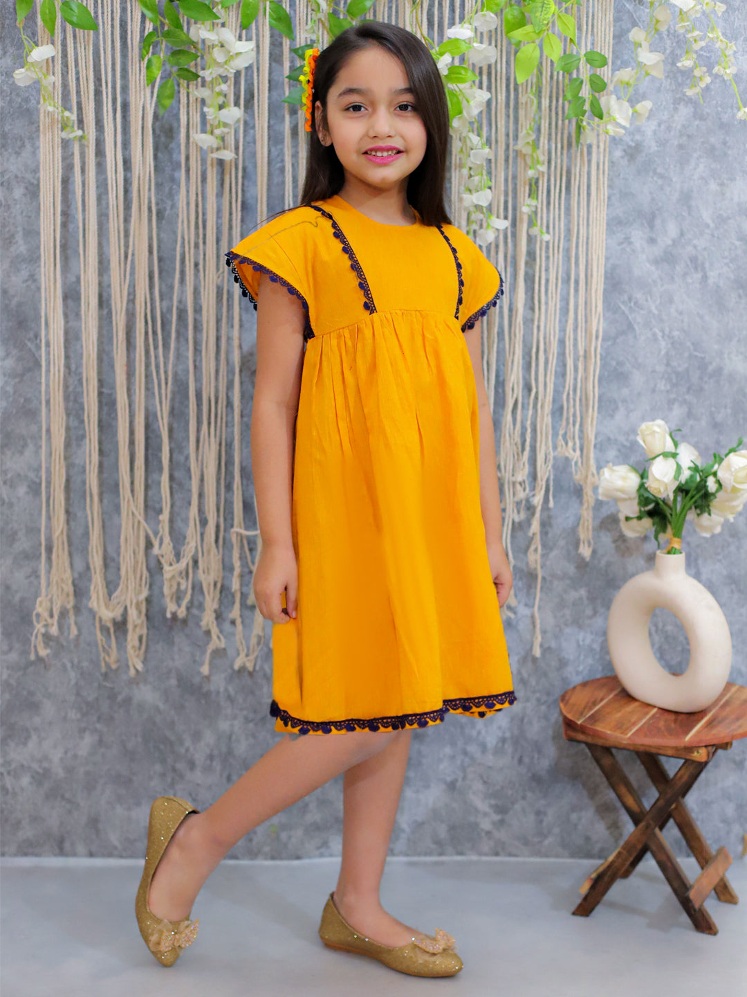 Pure Cotton Dress for Girls - Orange | BS24DR61ORA | DesiQlo