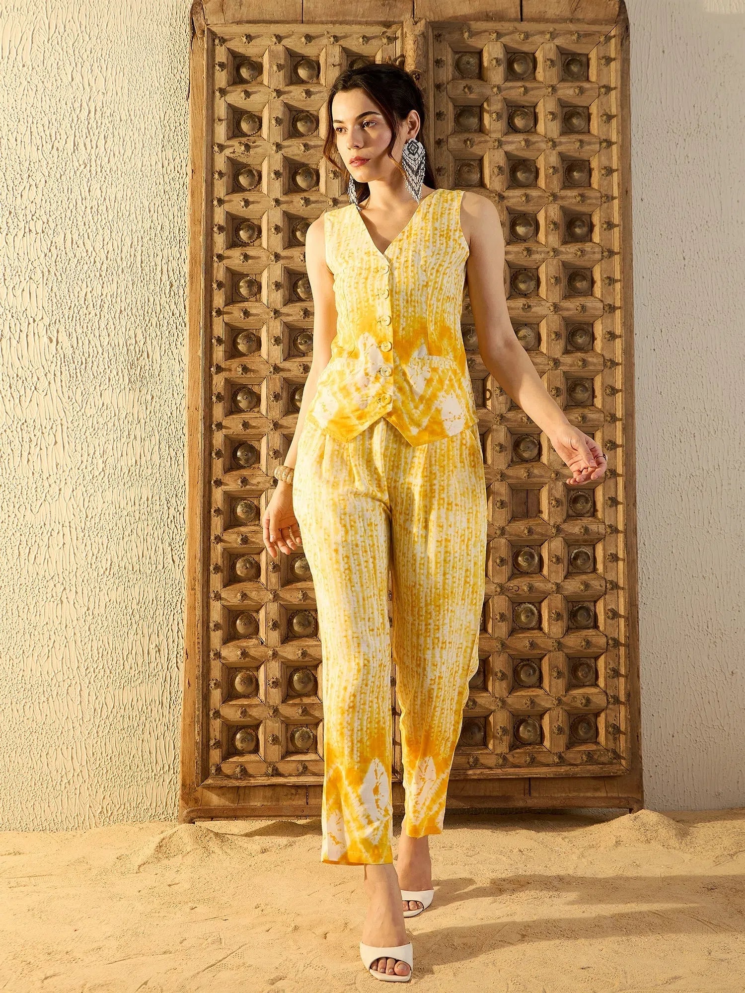 Yellow Tie Dye Printed Co Ord Sets - Casual Beach Sets