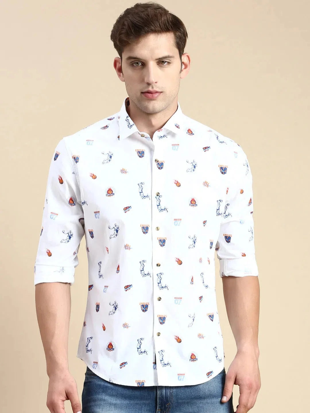 Trendy White Printed Mens Shirt - DesiQlo Cotton Casual Shirt