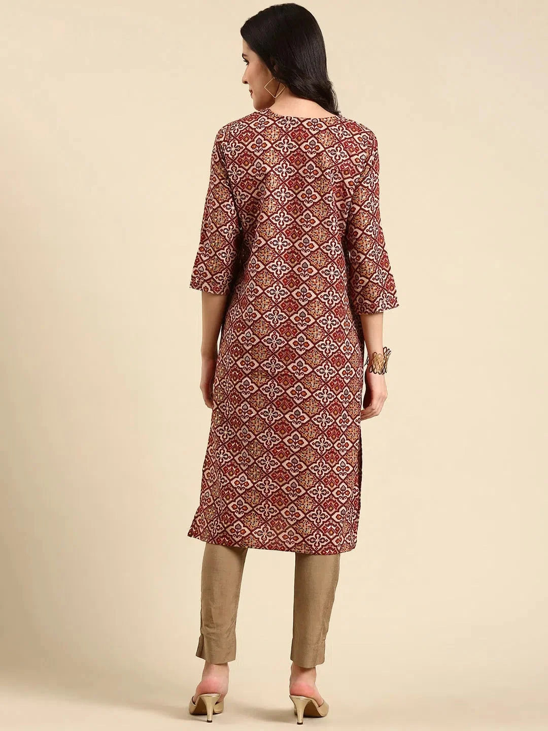 Maroon Printed Kurta - Women's Cotton Indian Kurtis Online