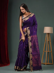Purple Matka Handwoven Saree With Woven Zari Border-MA50MT062200054
