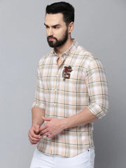 Men Beige Checked Casual Shirt-TIGER-0379-Beige