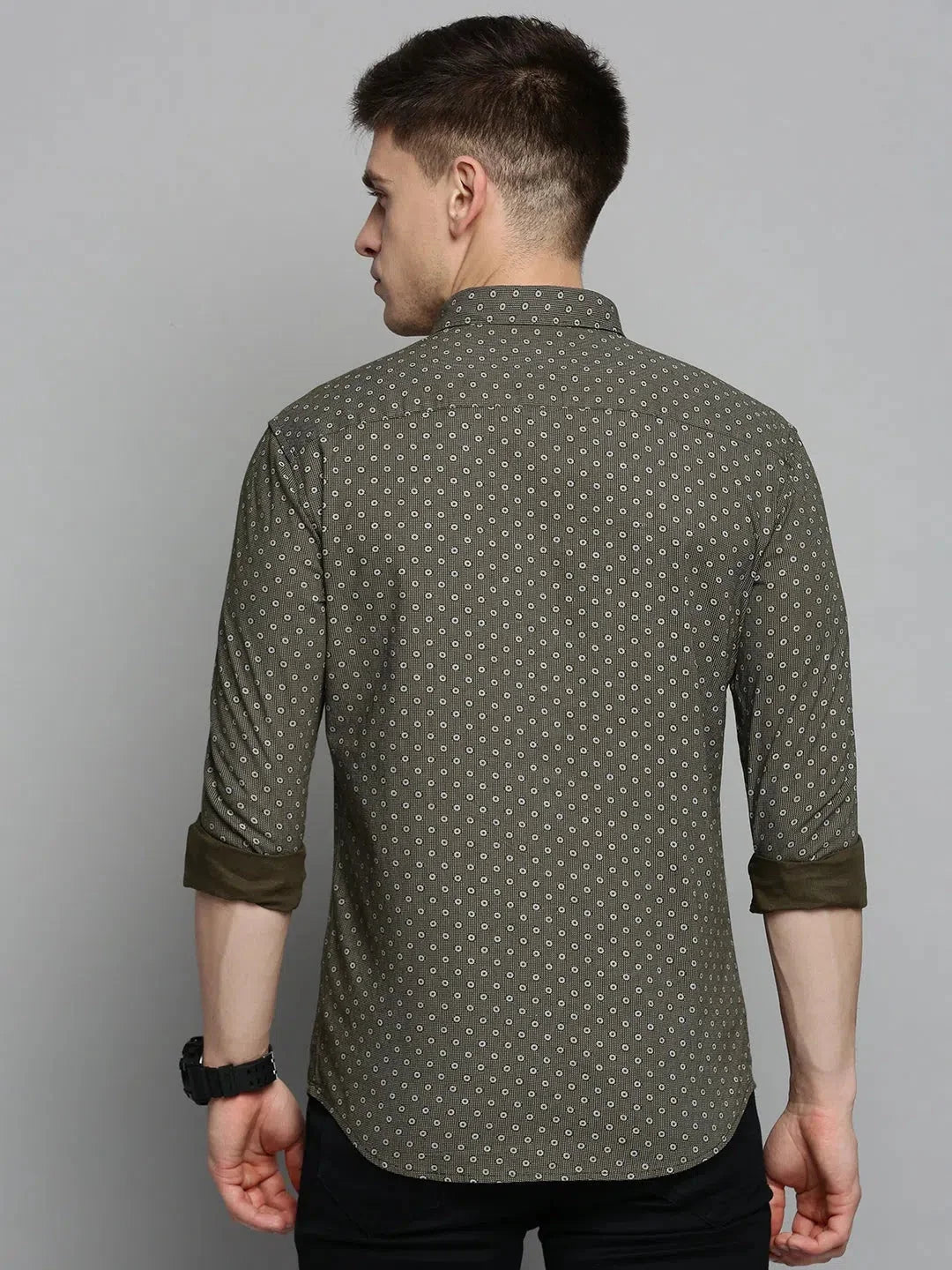 Green Printed Cotton Mens Shirt - Casual & Stylish Design