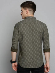 Men Green Printed Casual Shirt-BENTONPRINT-4032-Olive