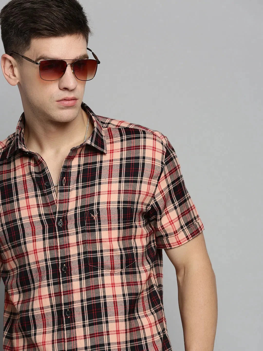 Men's Pink Checkered Cotton Shirt | Casual Mens Shirt