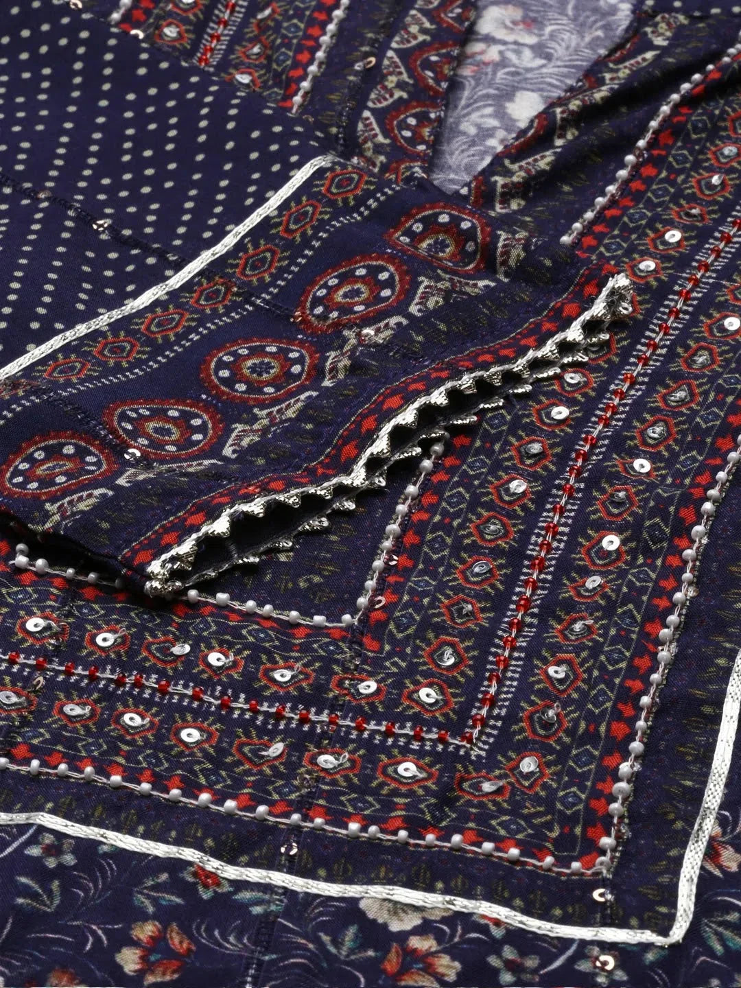 Navy Blue Floral Kurta Set | Women's Designer Indian Kurta