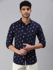 Men Navy Blue Printed Casual Shirt-STANDARDPRINT-1308-Navyblue