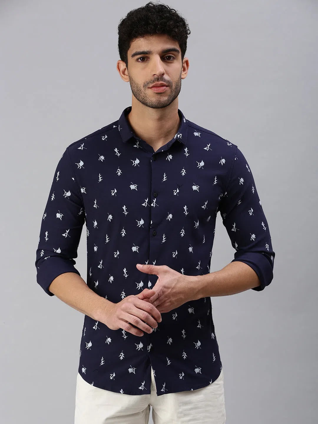 Navy Blue Printed Mens Shirt | Cotton Printed Shirt
