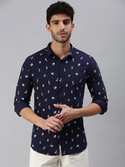 Men Navy Blue Printed Casual Shirt-STANDARDPRINT-1308-Navyblue