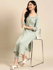 Women's Sea Green Solid Kurta SetKC-3325eagreen