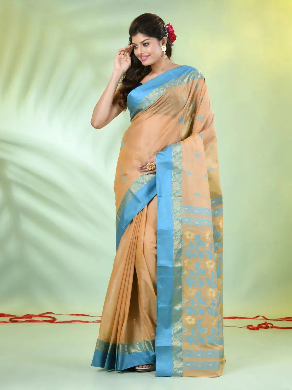 Beige Tussar Silk Saree | Indian Sari Elegance