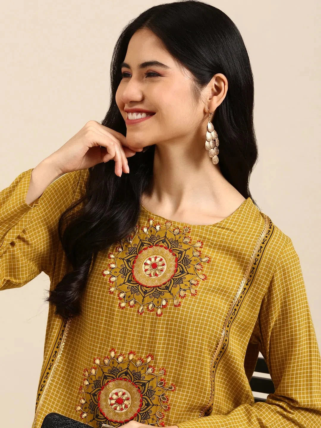 Green Checked Kurta Set | Cotton Women's Kurta Sets Online