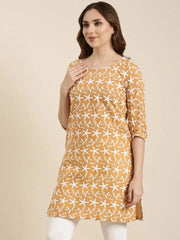 Women Floral Mustard Straight Kurti-ON-758-Mustard