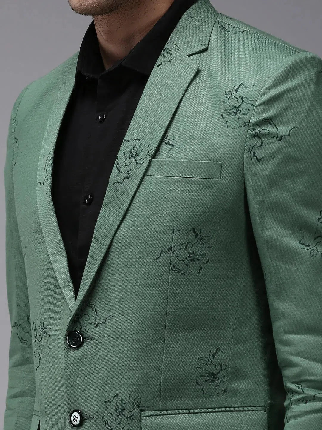 Men's Printed Blazer | Green Ethnic Nehru Jackets - DesiQlo