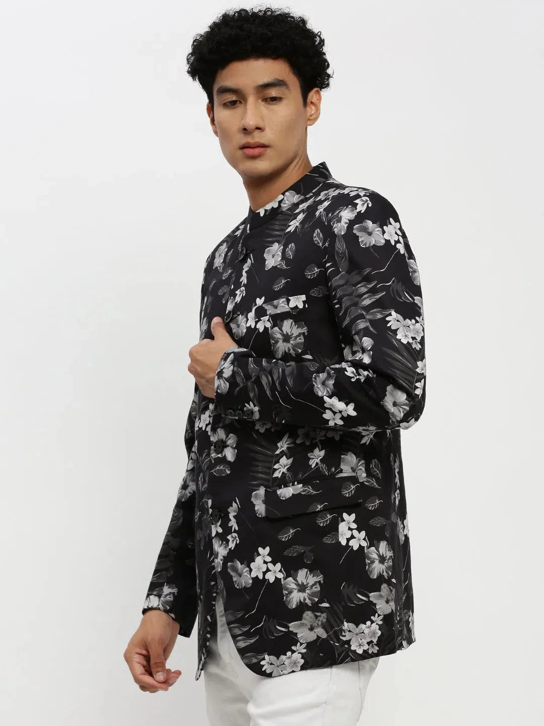 Black Printed Men's Ethnic Wear Blazer | DesiQlo