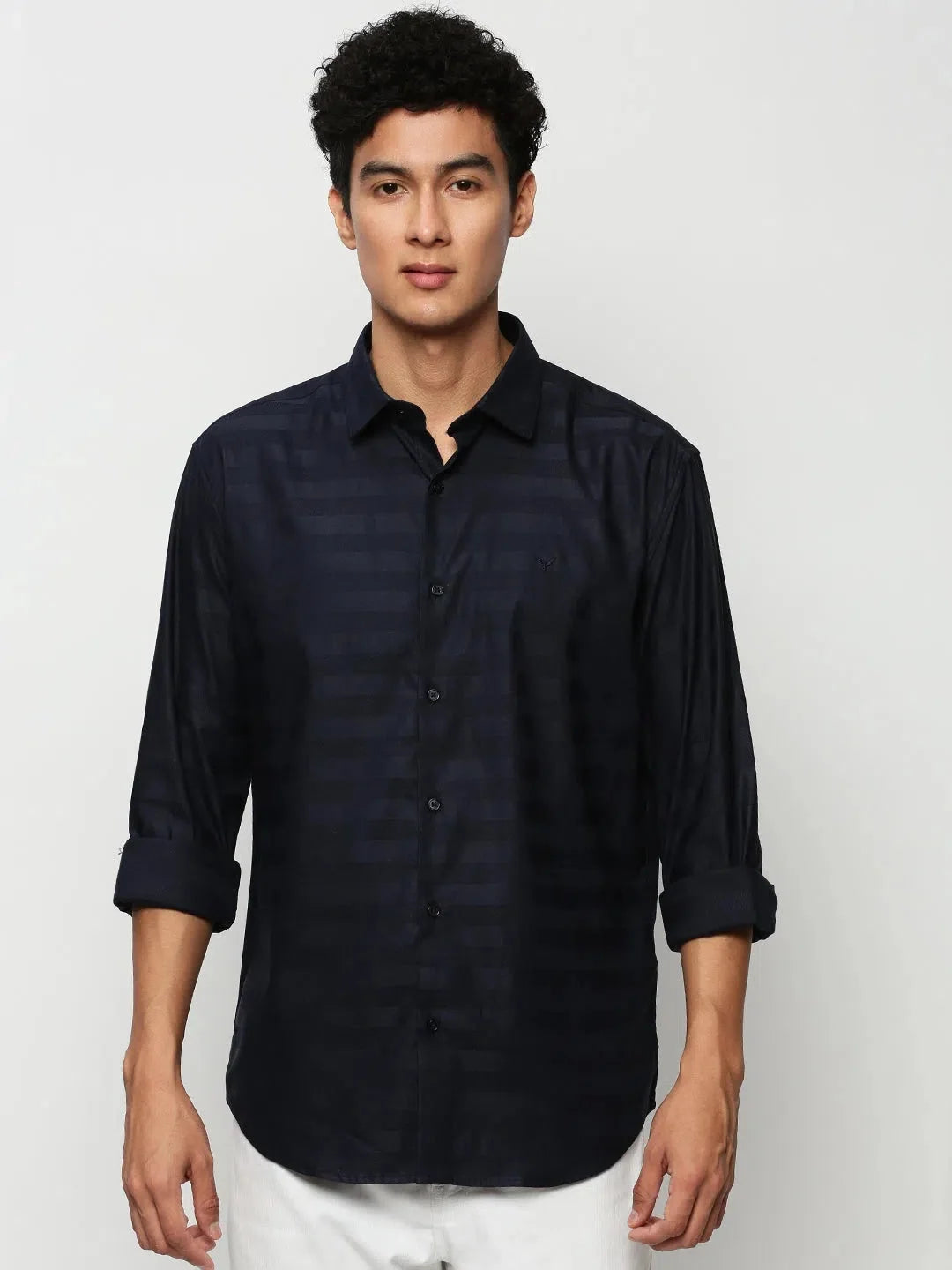 Navy Striped Mens Shirt - Cotton Casual Shirt | DesiQlo