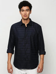 Men Navy Striped Casual Casual Shirts-GLANZAPLAIN-5321-Navyblue