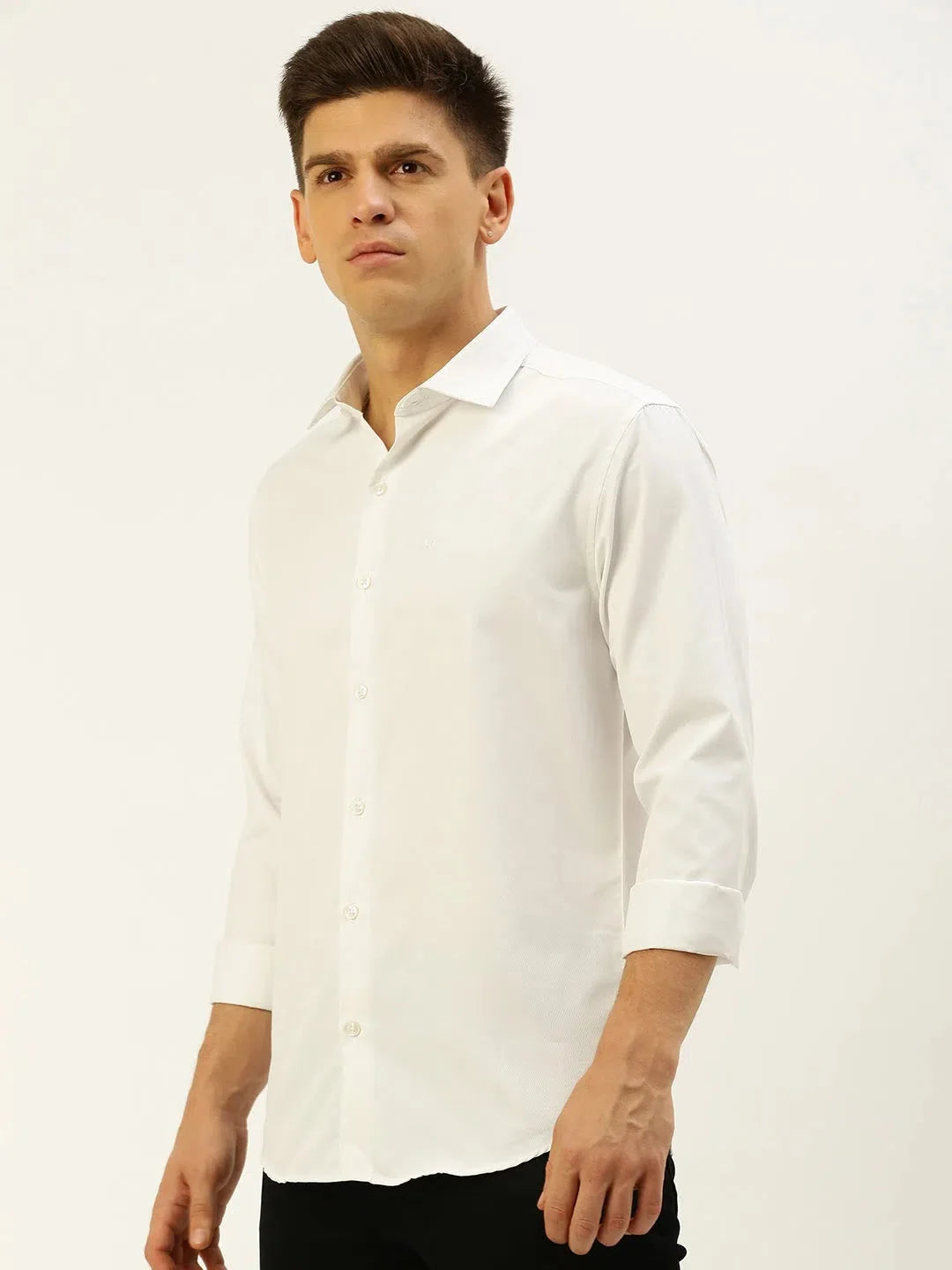 Men's White Solid Cotton Shirt | Classic Casual Style