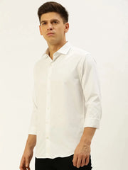 Men White Solid Casual Shirt-PARXPLAINDOBBY-3153-White