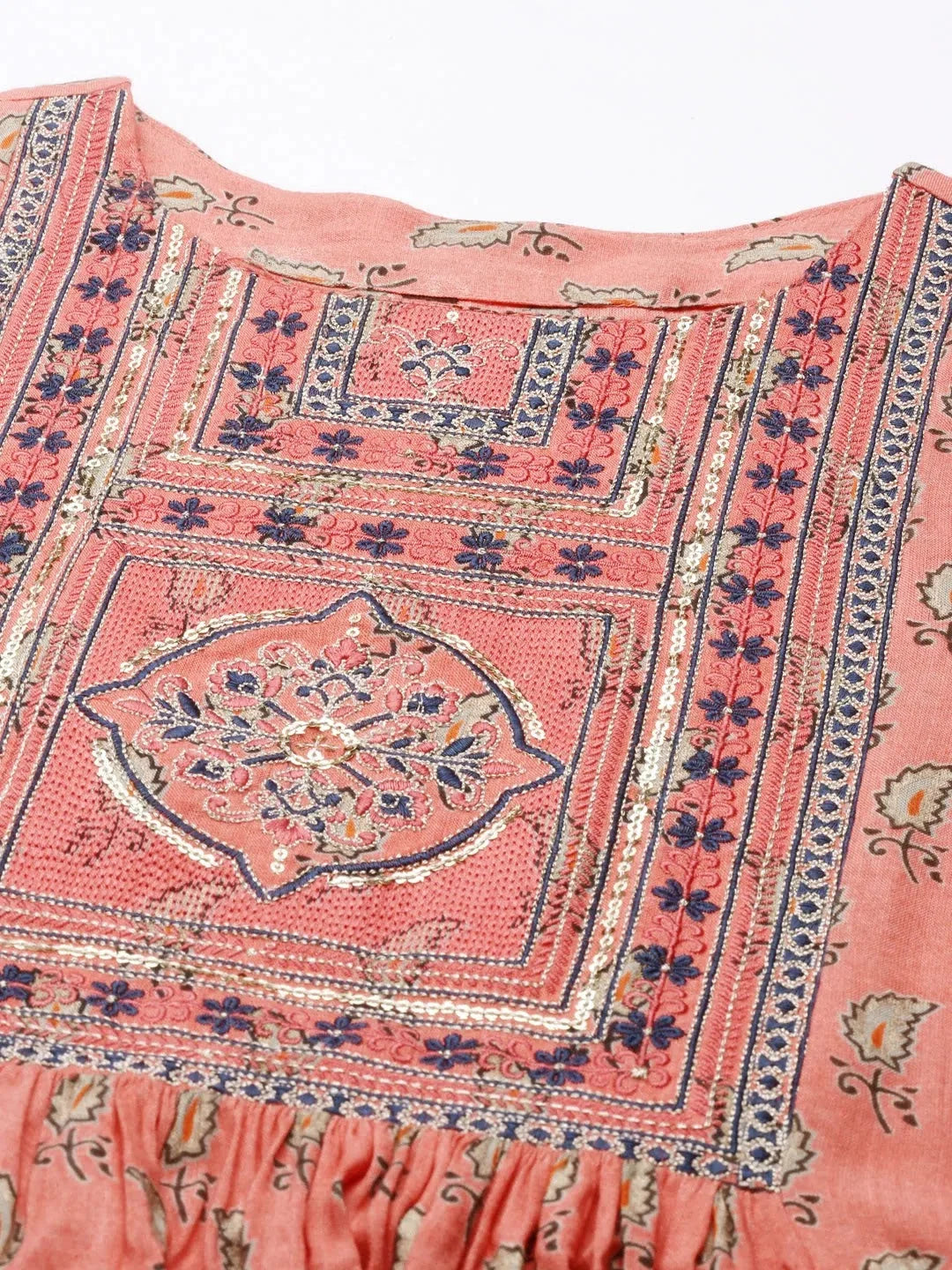 Peach Printed A-Line Kurta | Stylish Indian Kurta Designs