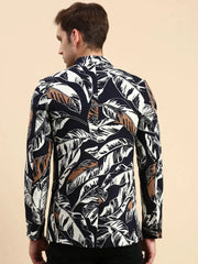 Men Navy Printed Party Blazer-SOBLZ-79-1-Navyblue