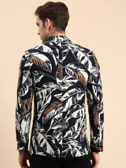 Men Navy Printed Party Blazer-SOBLZ-79-1-Navyblue