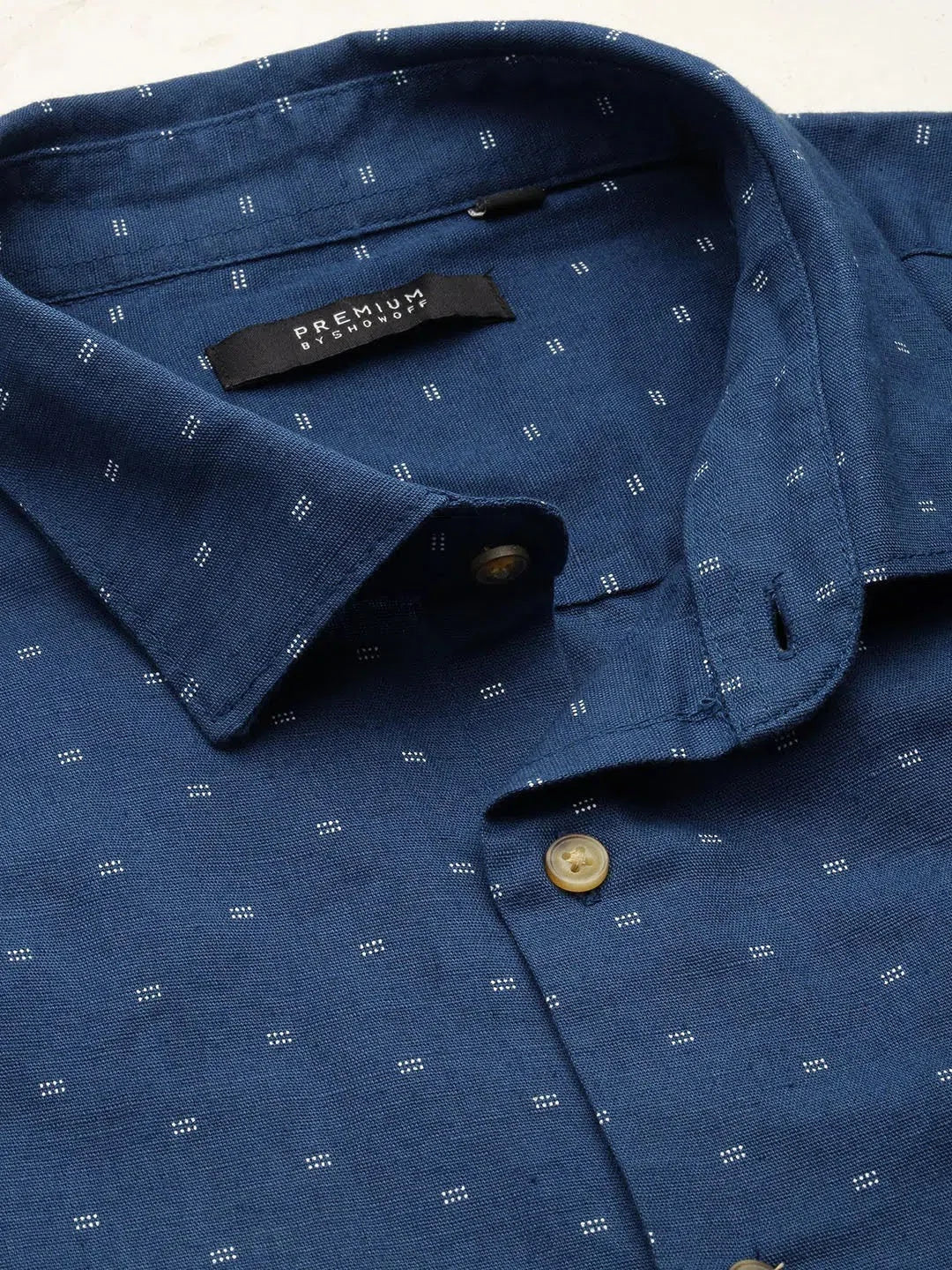 Men's Navy Printed Linen Shirt | Casual Shirts - DesiQlo