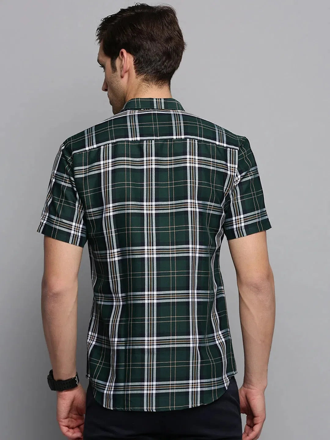 Men's Green Checked Cotton Casual Shirt | Stylish