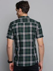 Men Green Checked Casual Shirt-HORNCHECKS-1937-Olive