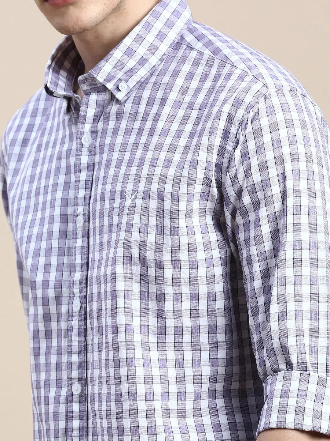 Purple Checked Mens Shirt - Cotton Casual Shirt | DesiQlo