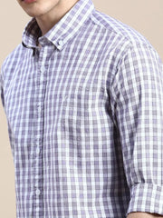 Men Purple Checked Casual Shirt-GROVER-1113-Purple