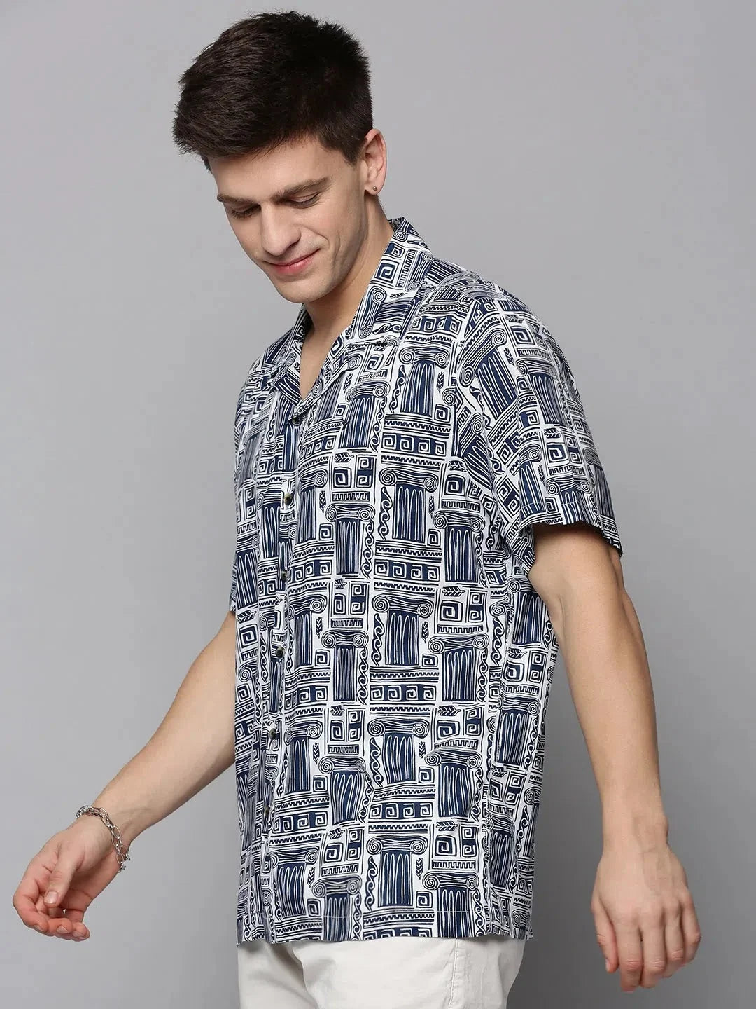 White Printed Mens Shirt - Lightweight Viscose Shirt | DesiQlo