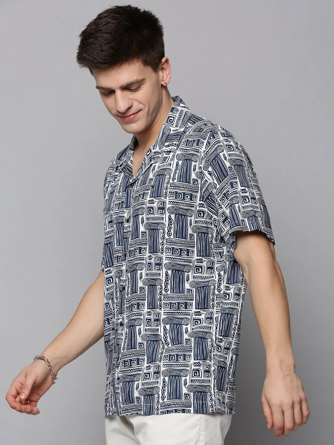 White Printed Mens Shirt - Lightweight Viscose Shirt | DesiQlo
