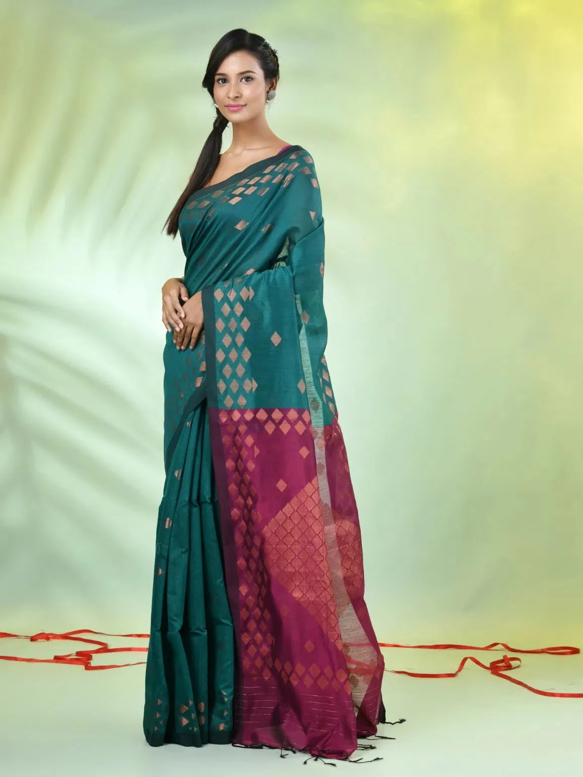 Teal Geometric Cotton Saree | Indian Sarees Online