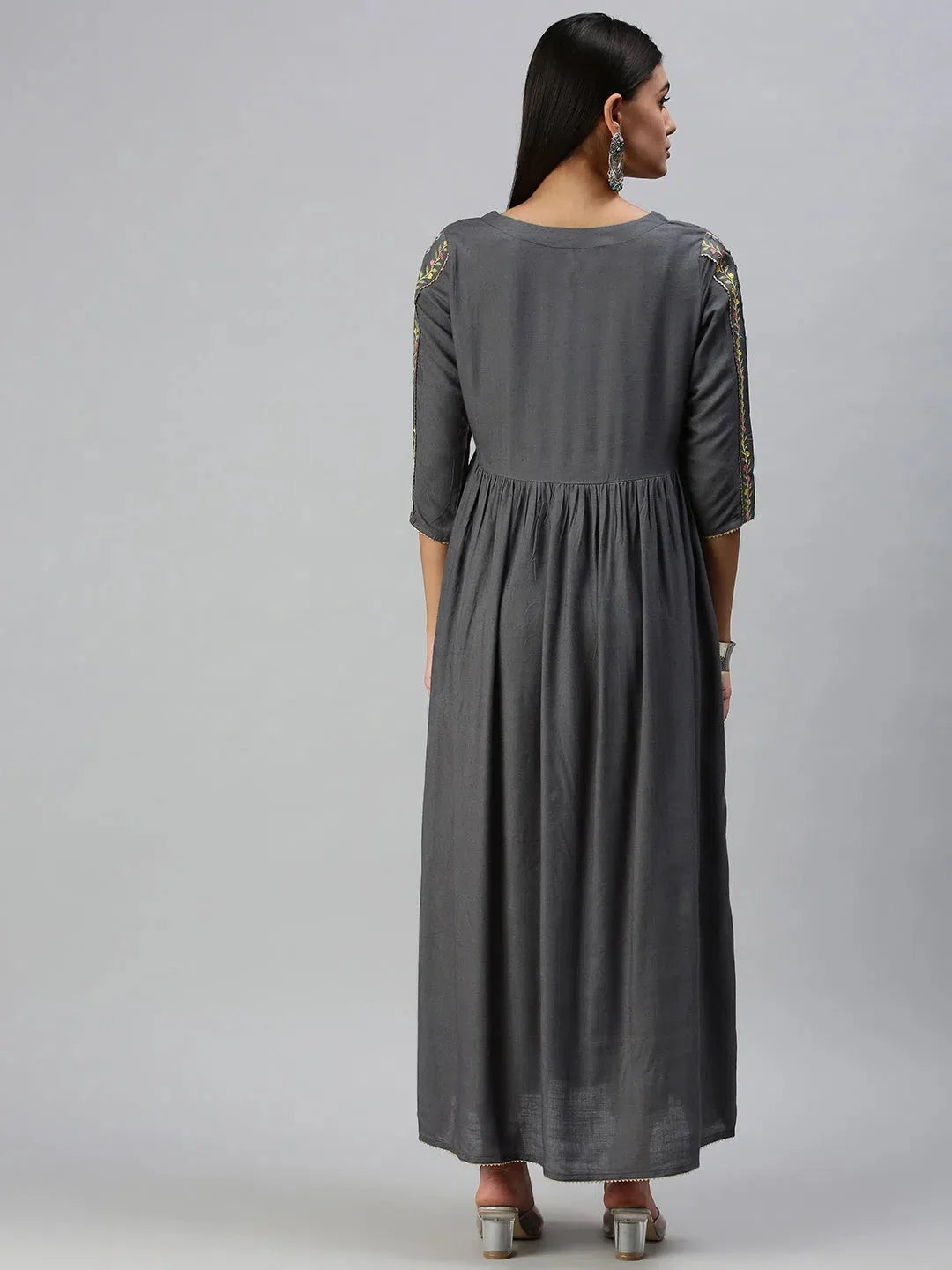 Grey Floral Anarkali Kurta for Women | Cotton Anarkali Kurti