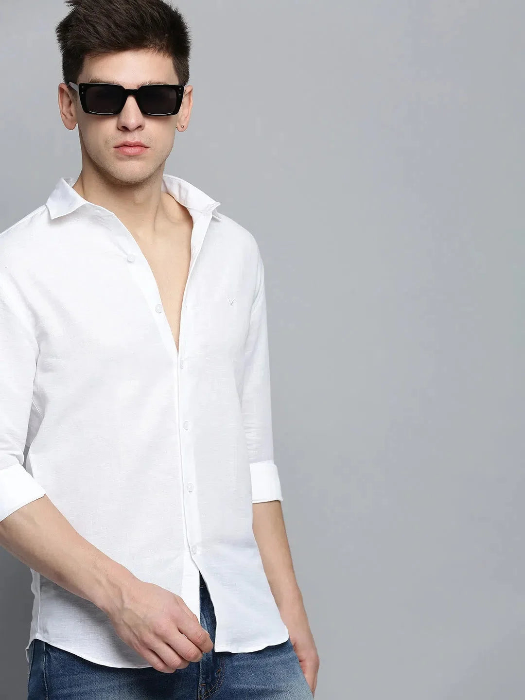 Men White Solid Casual Shirt-MUNIFICENCEPLAIN-3394-White
