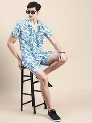 Men Blue Printed Casual Co ord Set-AM-90-02-Blue