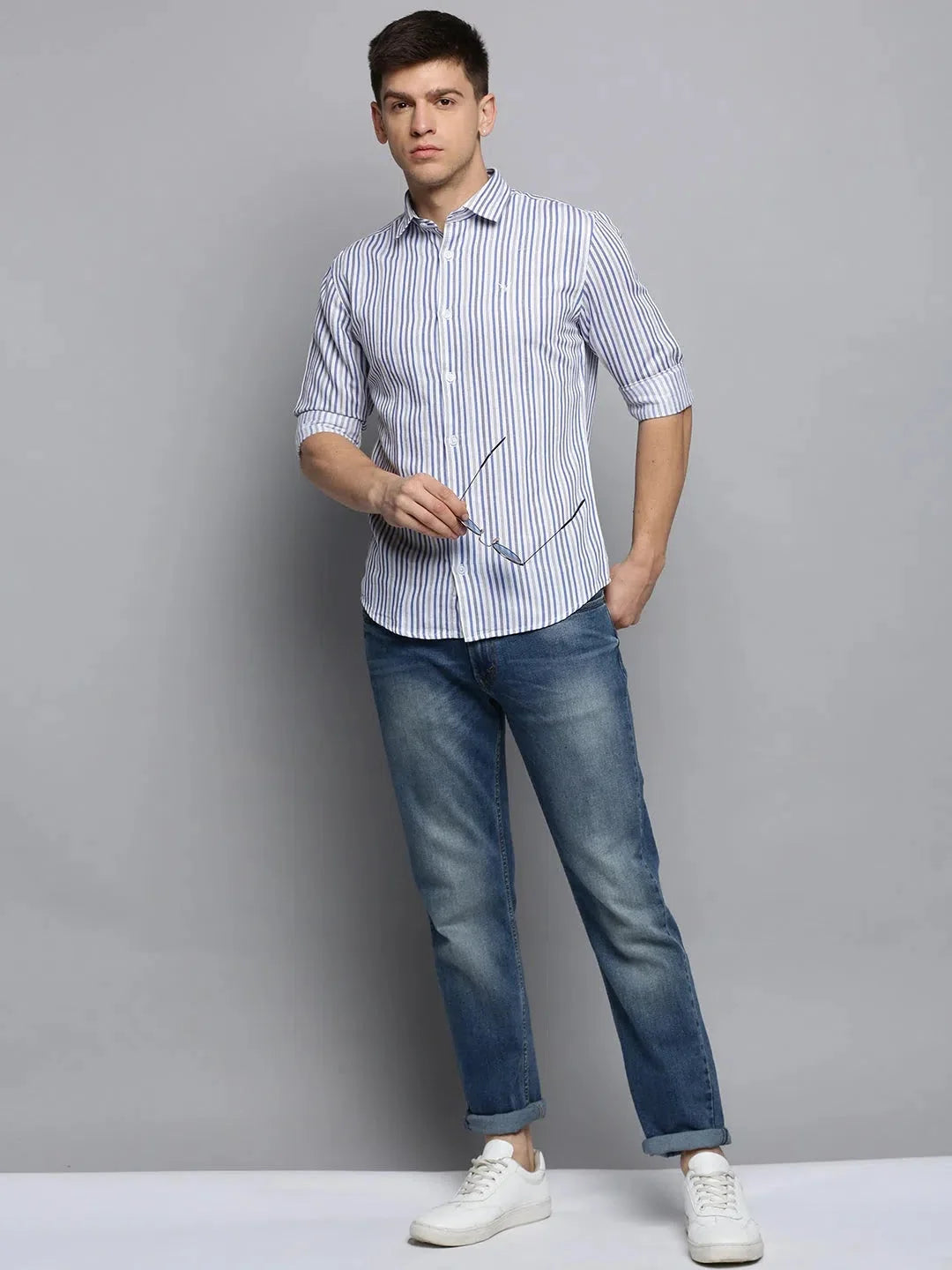 Men's White Checked Cotton Shirt - Casual Style