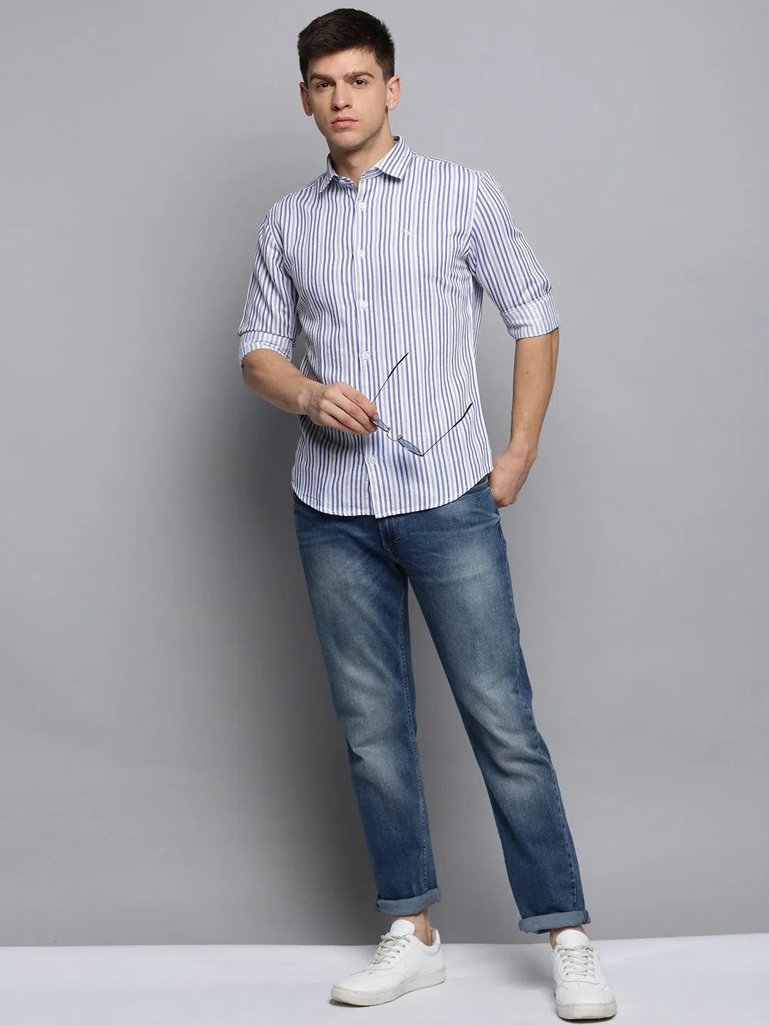 Men's White Checked Cotton Shirt - Casual Style